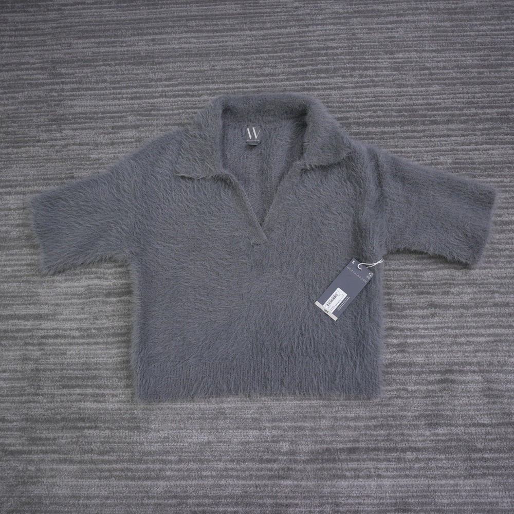 Worthington Loft Gray Eyelash Knit Short Sleeve Polo Sweater Small NWT - Picture 1 of 7